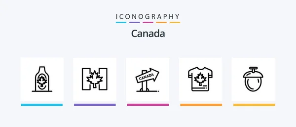 Canada Line Pictogrampakket Inclusief Uitrusting Kommen Bos Blad Herfst Creatieve — Stockvector