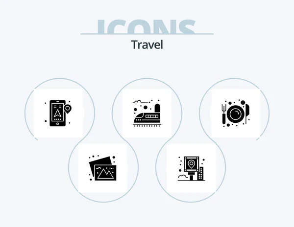 Travel Glyph Icon Pack Icon Design Dining Train Route Railway — Stockvector