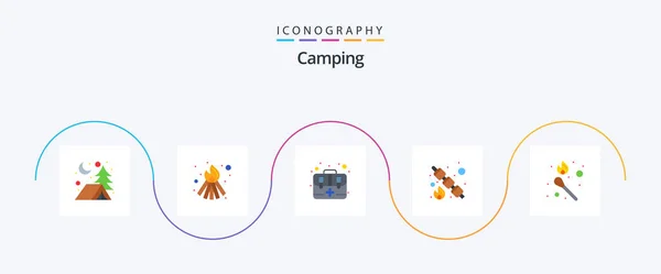 Camping Flat Icon Pack Including Stick Fire Flame First Fire — Stockvector