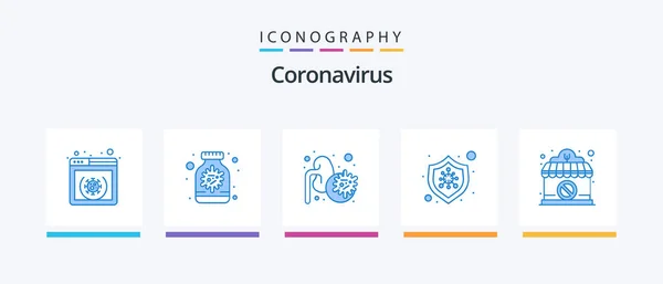 Coronavirus Blue Icon Pack Including Shop Disease Disease Virus Bacteria — Wektor stockowy