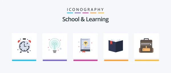 Escuela Aprendizaje Plana Paquete Iconos Incluyendo Educación Educación Bolsa Educación — Archivo Imágenes Vectoriales