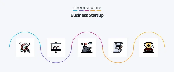 Business Startup Line Filled Flat Icon Pack Συμπεριλαμβανομένης Της Νίκης — Διανυσματικό Αρχείο