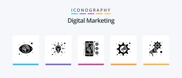 Digital Marketing Glyph Icon Pack Incluindo Megafone Publicidade Equipa Configurações — Vetor de Stock
