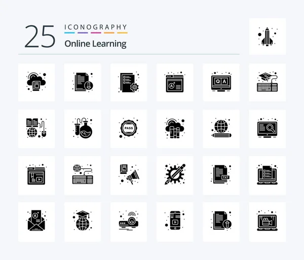 Online Learning Solid Glyph Icon Pack Including Education Website Document — Wektor stockowy