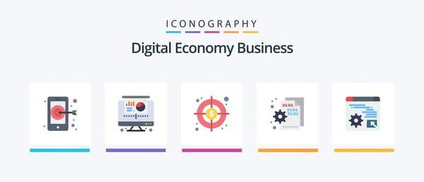 Digital Economy Business Flat Icon Pack Including Economy Digital Dollar — Vector de stock