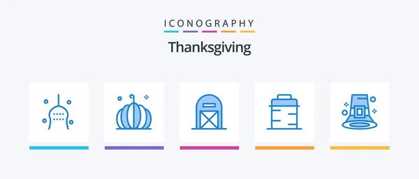 Thanks Giving Blue Icon Pack Including Giving Food Vegetable Pan — Stock Vector
