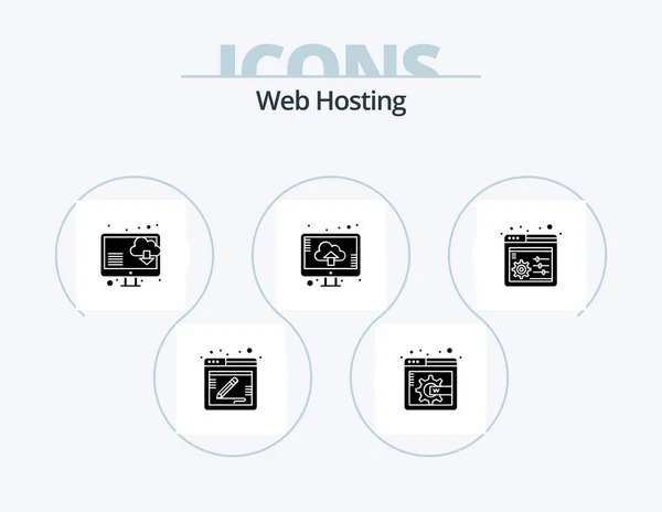 Web Hosting Glyph Icon Pack Icon Design Settings Download Panel — Vector de stock