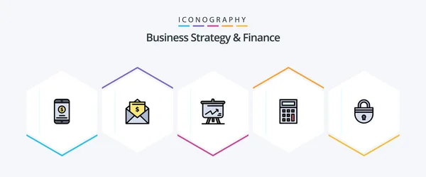 Business Strategy Finance Filledline Icon Pack Inklusive Sicher Mathematik Post — Stockvektor