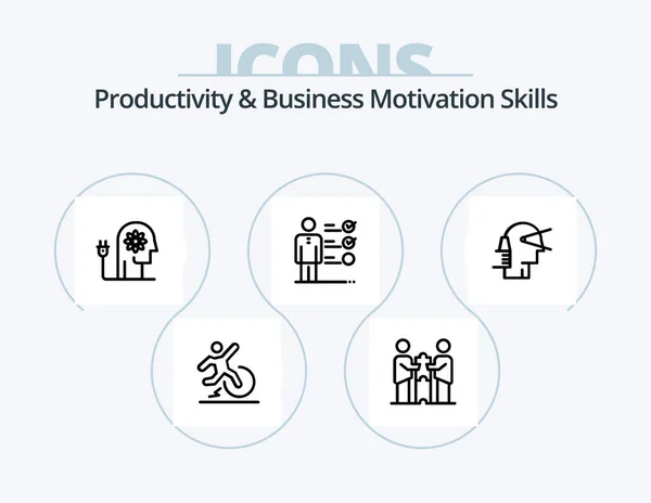 Productivité Motivation Des Entreprises Ligne Compétences Icône Pack Icône Design — Image vectorielle