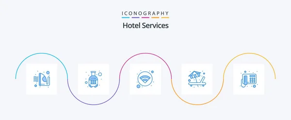 Hotel Services Blue Icon Pack Including Telephone Call Hotel Service — ストックベクタ