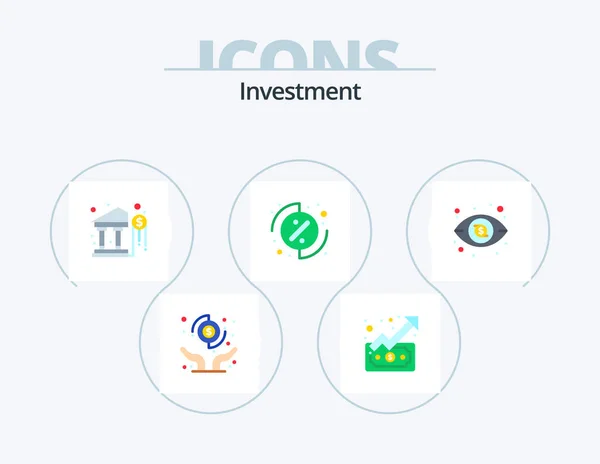 Investment Flat Icon Pack Icon Design View Dollar Bank Percentage — Stockvector