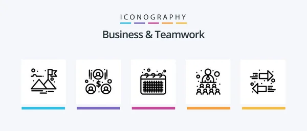 Business Teamwork Line Icon Pack Including Team Exchange Relationship Work — Stock Vector