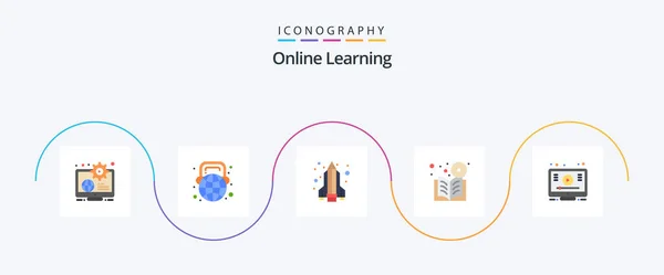 Online Learning Flat Icon Pack Including Course Learning World Dvd — Wektor stockowy