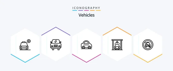 Vehicles Line Icon Pack Including Van Car — Stok Vektör