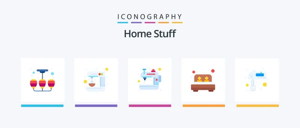 Home Stuff Flat Icon Pack Συμπεριλαμβανομένης Της Κουζίνας Δωμάτιο Κρεβατιού — Διανυσματικό Αρχείο