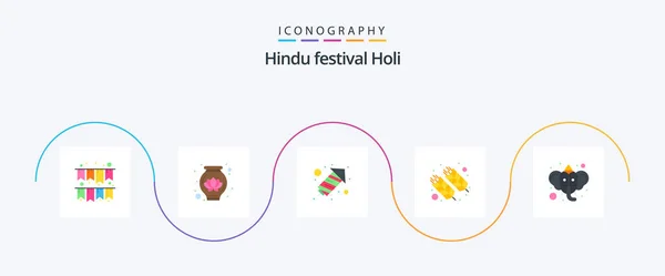 Holi Flat Icon Pack Including Hinduism Ganesha Celebration Beliefs India — Stock Vector