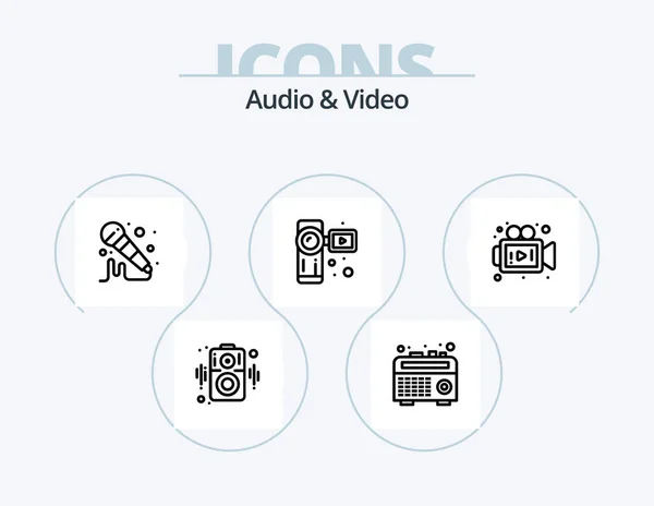 Audio Video Line Icon Pack Icon Design Reel Recorder Movie — 图库矢量图片