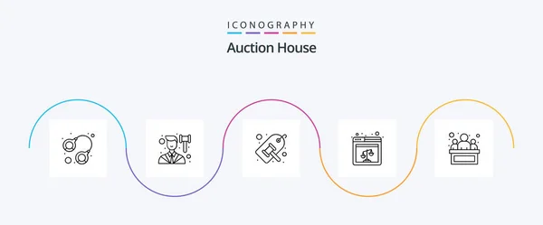 Auction Line Icon Pack Including Judge Web Law Tag Label — ストックベクタ