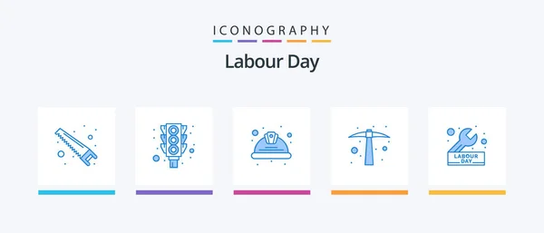 День Труда Blue Icon Pack Включая День Работа День Мотыга — стоковый вектор