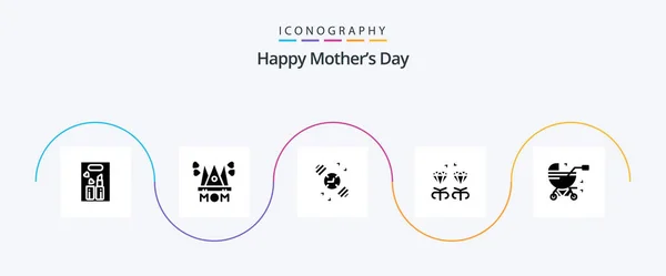Happy Mothers Day Glyph Icon Pack Incluyendo Joya Mamá Temporizador — Archivo Imágenes Vectoriales