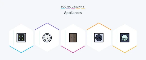 Appliances Filledline Icon Pack Including Washing Plug Home Light Appliances — Image vectorielle