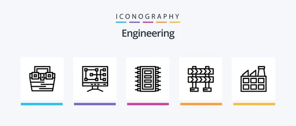 Paquete Iconos Línea Ingeniería Incluyendo Tiempo Edificio Búsqueda Diseño Iconos — Vector de stock