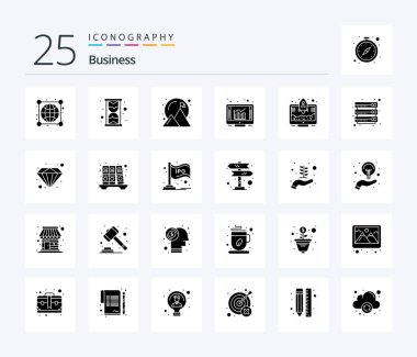 Business 25 Solid Glyph icon pack including startup. entrepreneur. achievement. report. graph