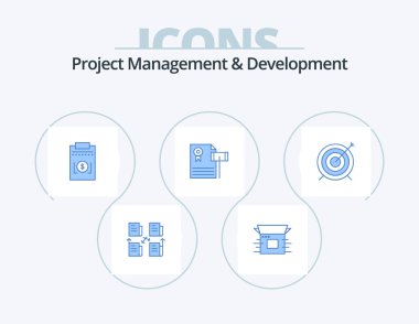 Project Management And Development Blue Icon Pack 5 Icon Design. gravel. vintage. product. auction . dollar