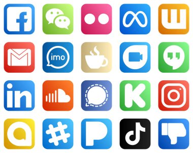 20 Social Media Icons for Every Platform such as caffeine. video. facebook. audio and mail icons. Eye catching and high definition