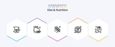 Diet And Nutrition 25 Line icon pack including cherry. medicine. dish. tube. diet