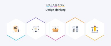 Design Thinking 25 Flat icon pack including compass. search. vector. solution. bulb