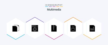Multimedia 25 Glyph icon pack including . graph. document. document. lock