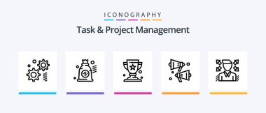 Task And Project Management Line 5 Icon Pack Including profile. businessman. award. watch. monitor. Creative Icons Design