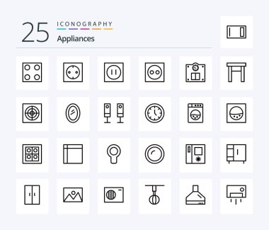 Appliances 25 Line icon pack including home appliances. furniture. appliances. weight. floor