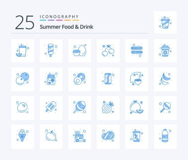 Summer Food & Drink 25 Blue Color icon pack including food. sweet. fruits. food. cherry
