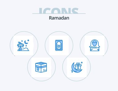 Ramadan Blue Icon Pack 5 Icon Design. avatar. rug. gift. praying. palm trees
