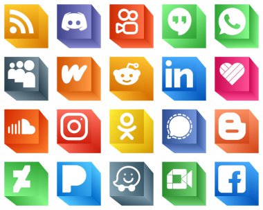 20 Simple 3D Social Media Icons such as sound. likee. whatsapp. professional and reddit icons. Modern and minimalist