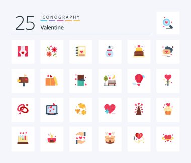 Valentine 25 Flat Color icon pack including notebook. day. love. valentines. wedding