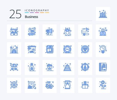 Business 25 Blue Color icon pack including complete. accomplish. notification. customer retention. customer