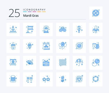 Mardi Gras 25 Blue Color icon pack including game. maracas. pin. instrument. mask