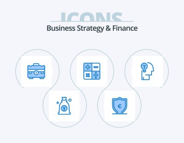 Business Strategy And Finance Blue Icon Pack 5 Icon Design. idea. calculator. protection. calculate. handbag