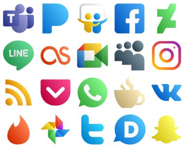 20 Unique Gradient Social Media Icons such as rss. meta. line and instagram icons. Eye catching and high definition