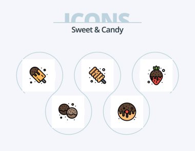 Sweet And Candy Line Filled Icon Pack 5 Icon Design. cookie. sweets. dessert. food. candy jar
