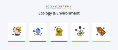 Ecology And Environment Line Filled 5 Icon Pack Including green. electricity. badge. green. co ecology. Creative Icons Design