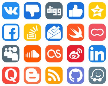 20 Social Media Icons for Your Marketing such as swift. overflow. stock and stockoverflow icons. Elegant Gradient Icon Set