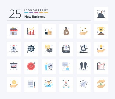 New Business 25 Flat Color icon pack including currency. money. business. dollar. solution
