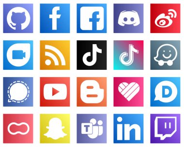 20 Professional Social Media Icons such as video. tiktok. weibo. feed and google duo icons. Minimalist and professional