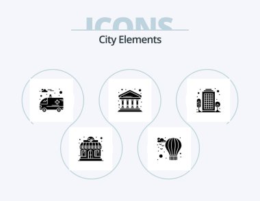 City Elements Glyph Icon Pack 5 Icon Design. living area. city. car. building. finance