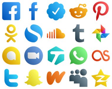 20 High Resolution Gradient Social Media Icons such as video. soundcloud. zoom and google photo icons. Creative and professional