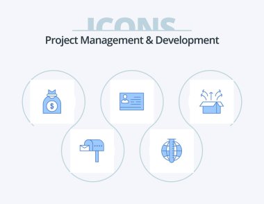 Project Management And Development Blue Icon Pack 5 Icon Design. id. card. research. license. business